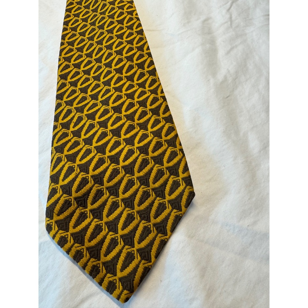 Vintage Regal Dacron-Taslan Geometric Necktie Mustard Yellow Brown 4 Inch Wide